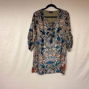 Whispers dress SZ M taupe velvet paisley print shift mini relaxed fit easy wear